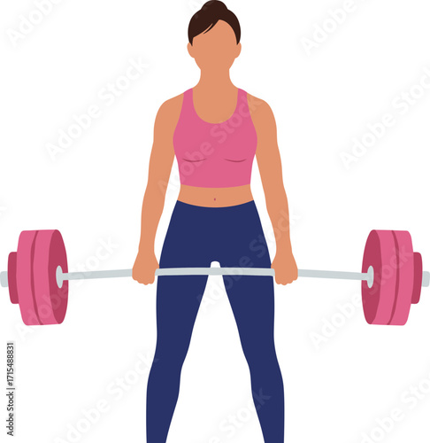 Flat Illustration Woman Lifting Barbell in Gym Fitness Activity