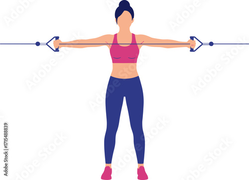 Flat Woman Doing Cable Lateral Raise Exercise in Gym Illustration
