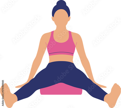 Flat Woman Doing Straddle Split Yoga Pose on a Pillow Illustration
