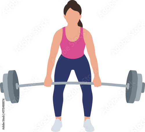 Simple Flat Style Woman Deadlifting Barbell Fitness Exercise Illustration