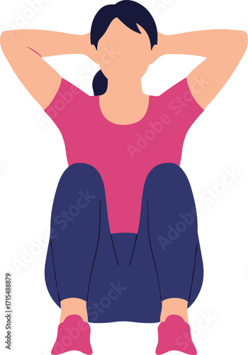 Simple Flat Woman Doing Sit Up Exercise Fitness Illustration