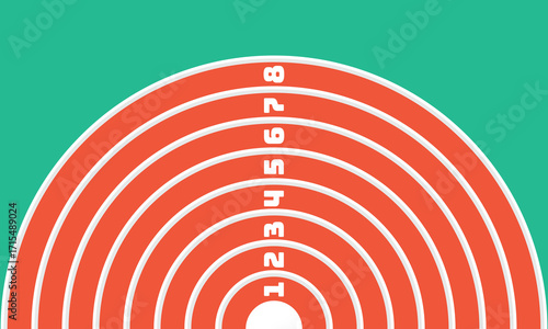 Athletics track background. Orange and white radial circle background pattern.