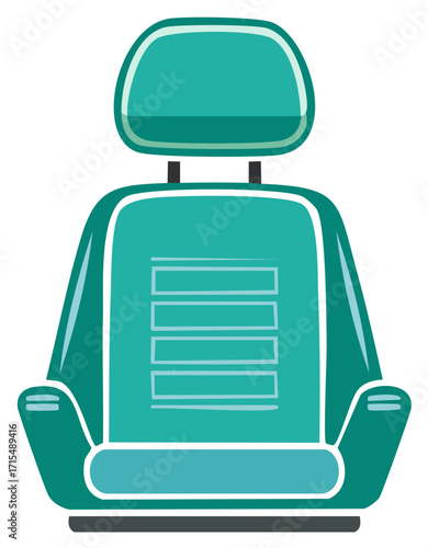 Teal Seat with Headrest: Car Interior Element in Simple Flat Vector Illustration