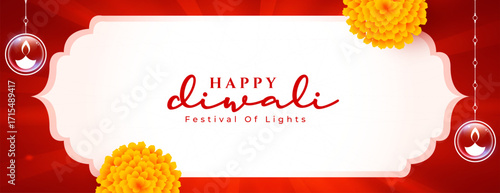 red white happy diwali religious wallpaper with floral decor