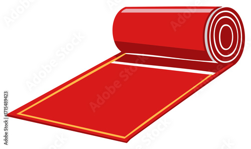 Bright red carpet with a gold border being unrolled for a VIP event or awards ceremony illustration