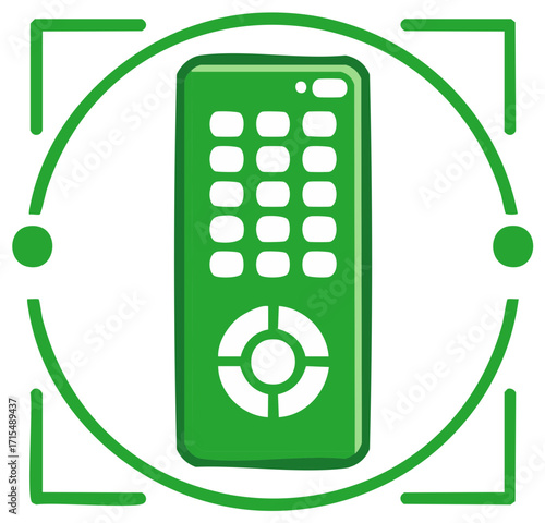 Green Remote Controller Sketch, Isolated on White, Digital Device, Vector Illustration