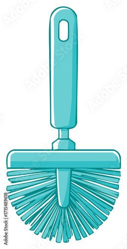 Simple cartoon illustration of a teal toilet brush, a household cleaning supply for bathroom hygiene