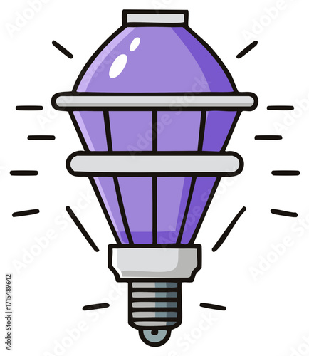 Cartoon illustration of a glowing purple electric bug zapper light bulb for pest control
