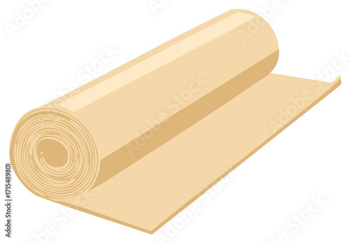 Unrolling light brown fabric roll or carpet material vector graphic illustration