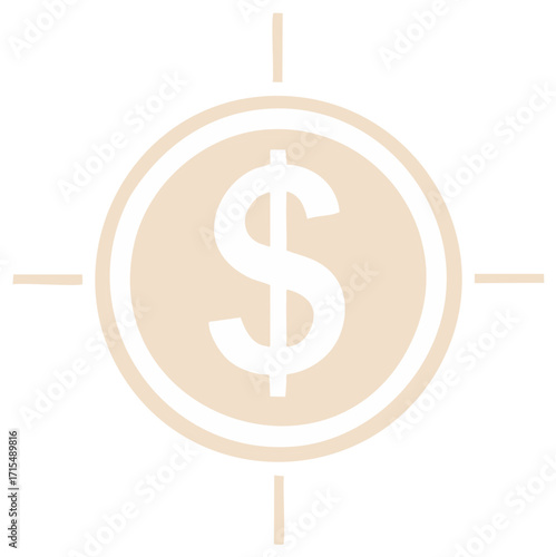 Monetary concept icon with dollar symbol and target design in beige