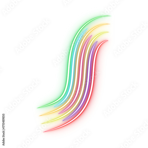 Colorful abstract neon light wave with rainbow glow effect on black background PNG