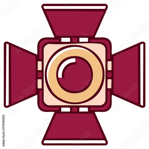 Stylized vintage film camera with four barn doors and a lens