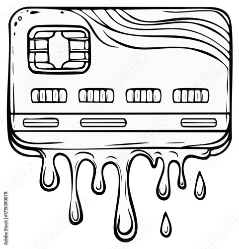Debit Credit Card Melting Outline Design, Financial Crisis Graphic Illustration