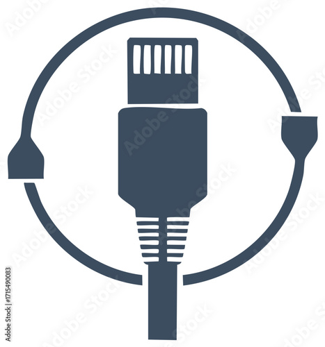 Network Cable Icon with Circular Connector - Digital Communication Concept