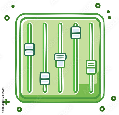 Vibrant Green Equalizer Mixer Faders Icon for Audio Adjustment and Sound Settings