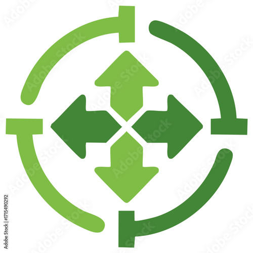 Green Directional Arrows Inside Circular Target Graphic Symbol