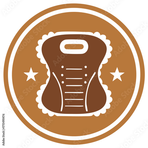 Sweet gingerbread dirndl cookie on brown medallion for festive holiday decoration or treat icon