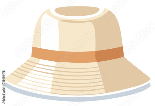 Classic wide-brimmed summer sun hat with ribbon, vector illustration
