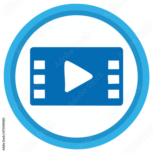 Blue video icon with play symbol inside a circle, modern media concept.