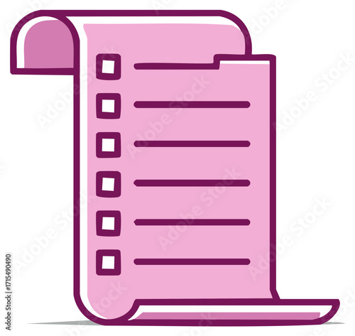 Cute pink list illustration with checkboxes and written lines for project planning, task tracking, or grocery shopping reminders.