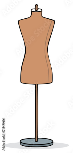 Stylized tailor's dummy dress form fashion illustration for sewing and clothing design display