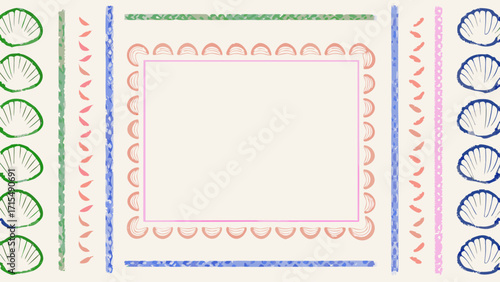Charming seashell border design evokes coastal dreams and summer vibes for invitations and crafts