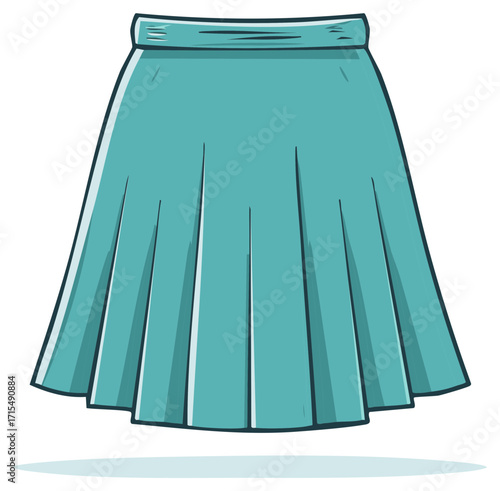 Cute cartoon illustration of a pleated turquoise skater skirt