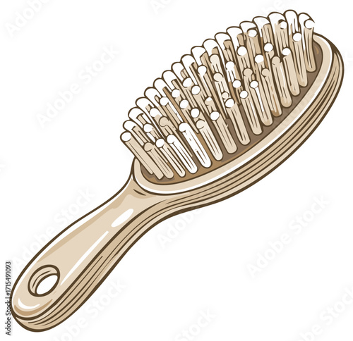 Classic wooden hairbrush vector illustration for beauty and haircare