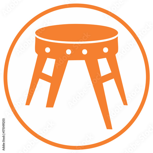 Simple orange stool icon in a circle flat design vector graphic