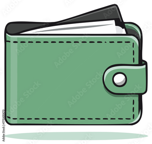 Mint Green Bi-Fold Wallet with Snap Closure and Stitched Edges Vector