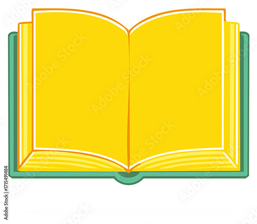 Open vibrant yellow book with teal cover displaying blank pages for text or illustration