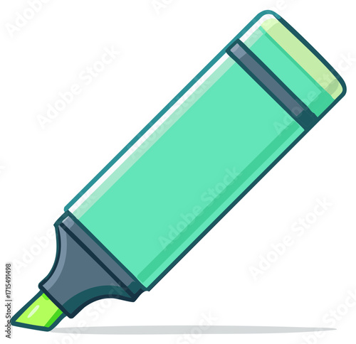 Stylized green highlighter pen illustration on a white surface with shadow effect