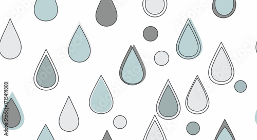 Abstract pattern of overlapping water drop shapes in light gray and teal colors on a white background.