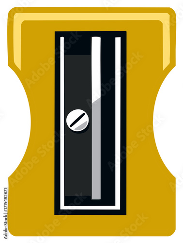 Classic yellow manual pencil sharpener icon for school supplies and office equipment