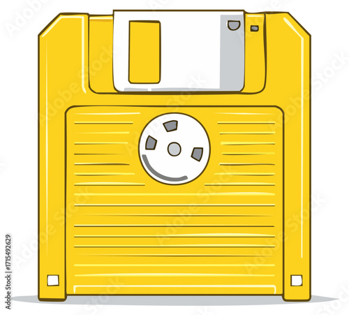 Retro yellow floppy disk storage media icon illustration