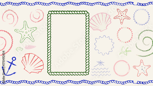 Charming nautical elements like anchors, starfish, and shells create a seaside theme perfect for summer designs.