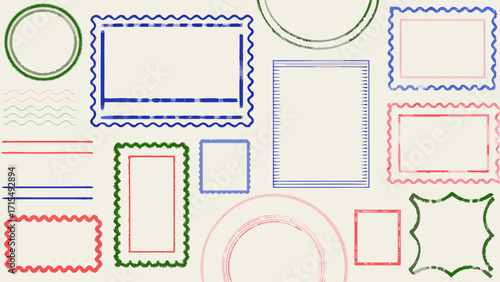 Vibrant hand-drawn borders and frames in playful colors for creative projects and designs