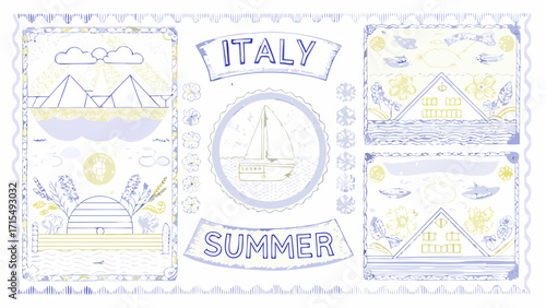 Charming Italy summer travel montage with iconic landmarks and coastal scenes