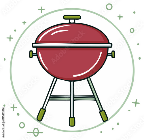 Cartoon illustration of a red grill, perfect for cooking outdoors and grilling