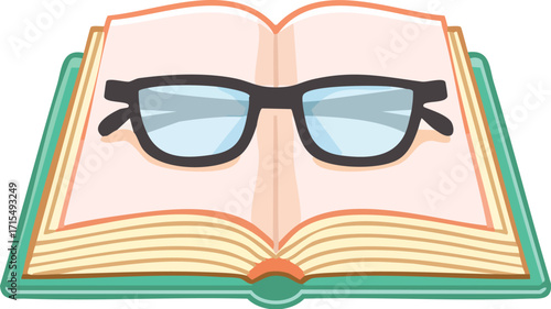 Open book with glasses illustration