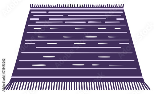Abstract purple rug illustration, hand-drawn geometric textile with fringe, simple design.