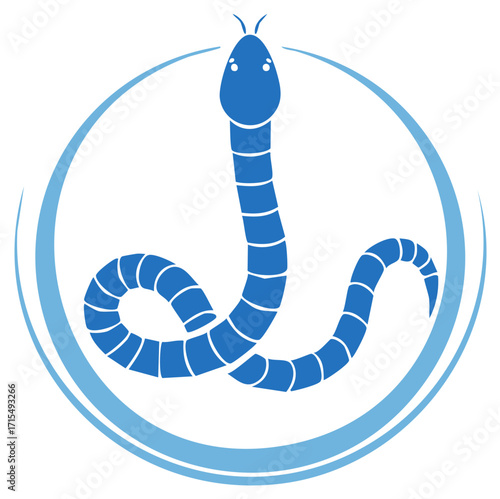 Stylized blue snake or worm with antennae inside a circular logo icon design