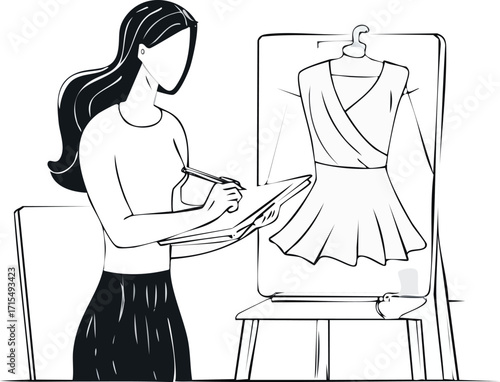 Fashion designer creating dress illustration