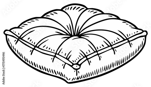 Hand drawn sketch of a classic tufted cushion or decorative pillow