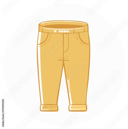 Simple cartoon illustration of casual yellow denim pants with rolled cuffs