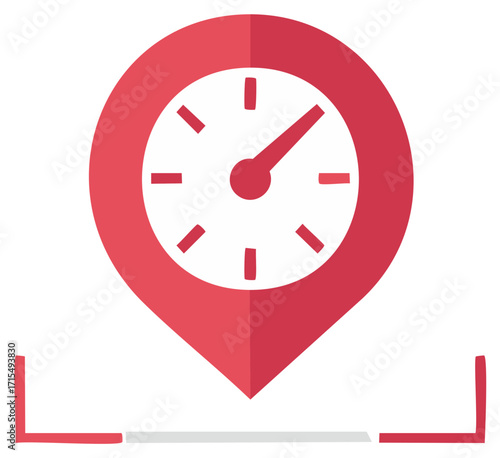 Clock inside location pin marker graphic depicting appointment time and scheduling concept