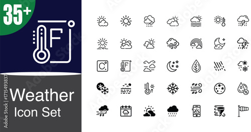 Comprehensive weather icon set for diverse forecast applications and visualizations
