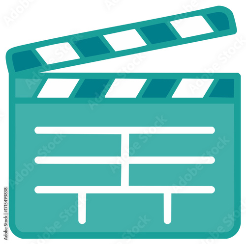 A teal film clapperboard illustration symbolizing movie production and video editing