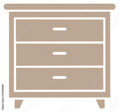 Flat design icon of a light brown wooden nightstand with three drawers and simple white trim.