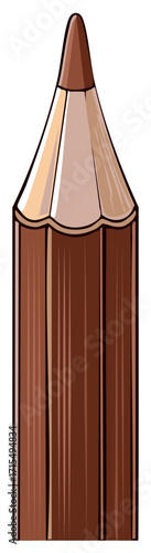 Brown colored pencil, detailed illustration of the tip and wood barrel, isolated on white.
